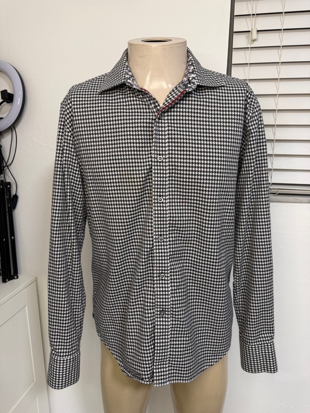 Robert Graham Shirt Men Long Sleeve LARGE Reversible Cuffs Picnic Checker Classy